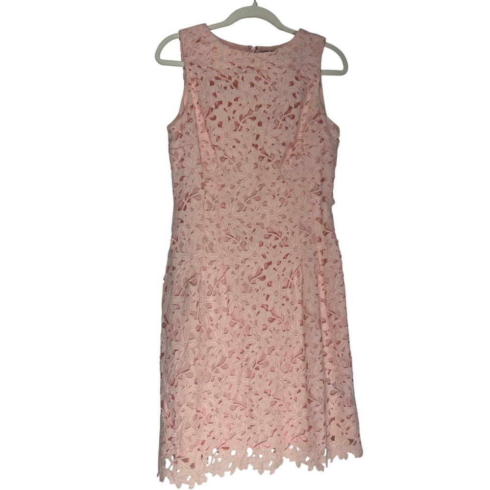Lauren Ralph Lauren Pink Floral Lace Sleeveless Sheath Dress Scalloped Hem Sz 12